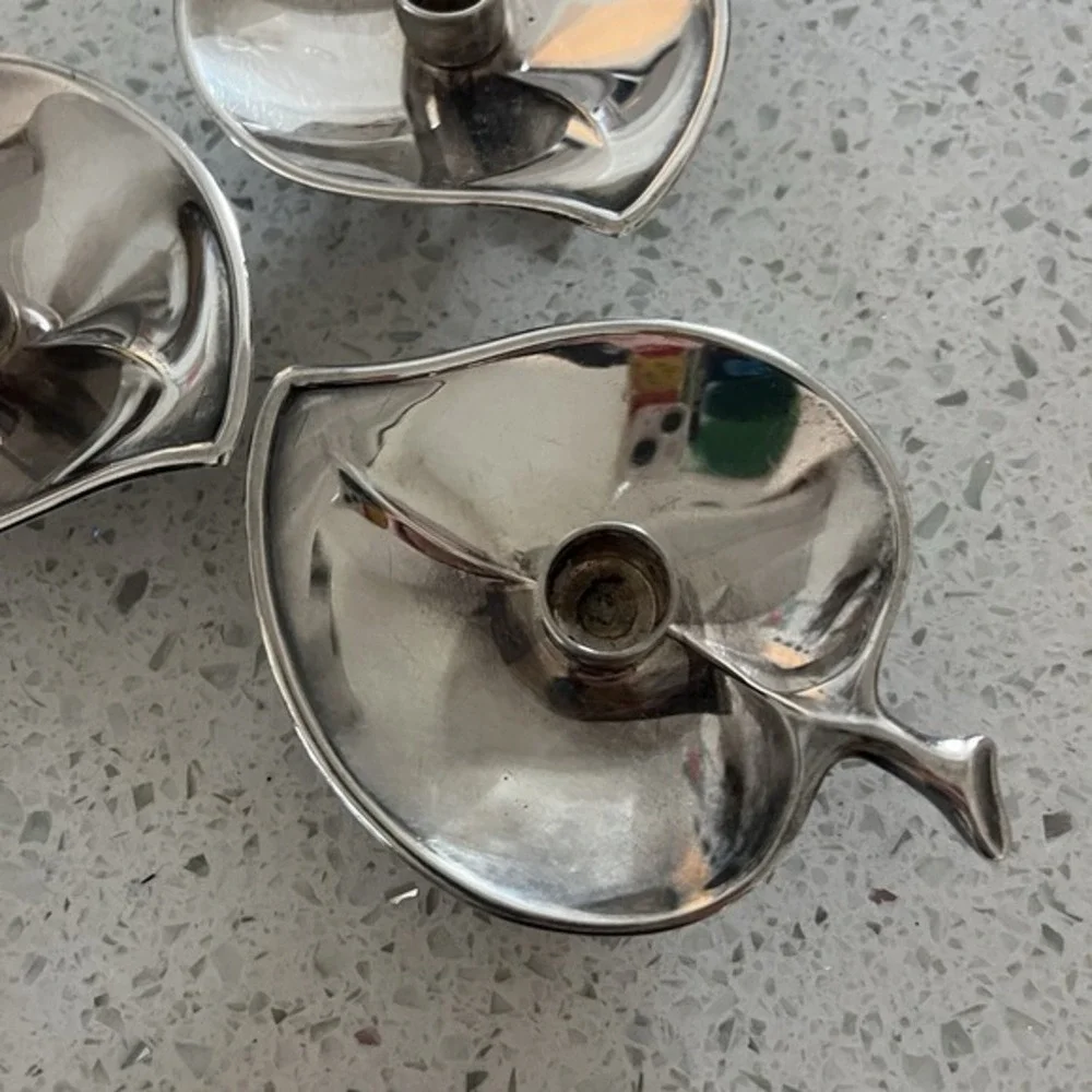 Vintage Prima HGP Denmark Silver Leaf Candle Holders Set of 3 Mid Century Modern
